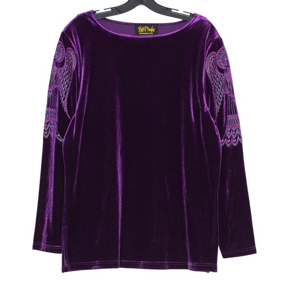 Vintage Bob Mackie Top Velvet Whimsigoth Y2K Dark Fairy Embroidered Purple Large - Picture 1 of 7